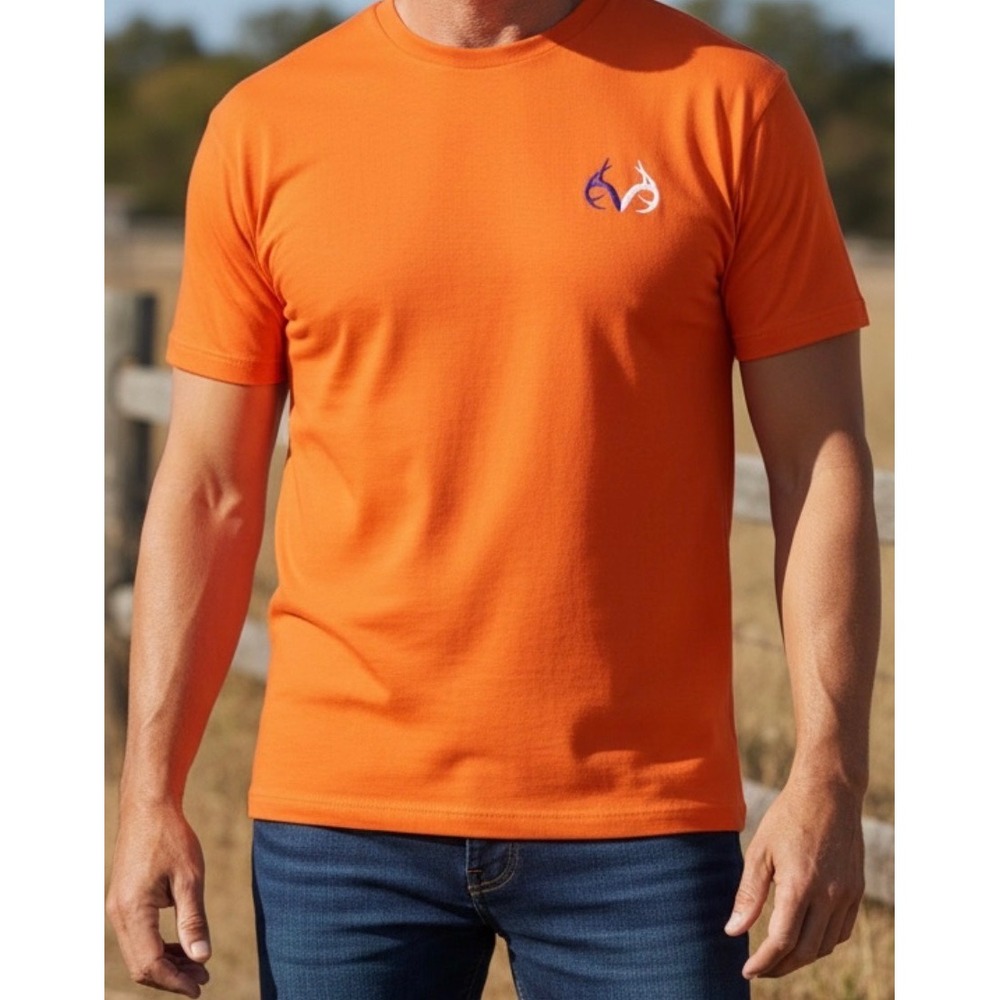 Realtree Clemson Tigers Mens Orange Short Sleeve Graphic T-Shirt Antler Logo